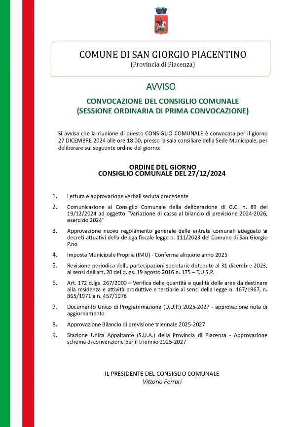 CONSIGLIO 27 DICEMBRE